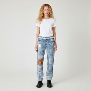 Upcycled Levi’s 501 Boyfriend Jeans Shabby Chic Distressed 34x30